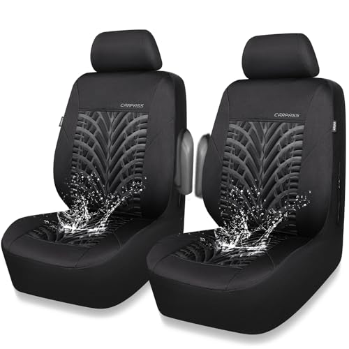 Image of CAR PASS Neoprene Waterproof Seat Covers,Wetsuit Car Seat Covers Front Seats Universal Fit for Vans, Truck, SUV Two Front Only, 3D Tyre Embossed Anti Slip with Armrests, Airbag Compatible(Black)