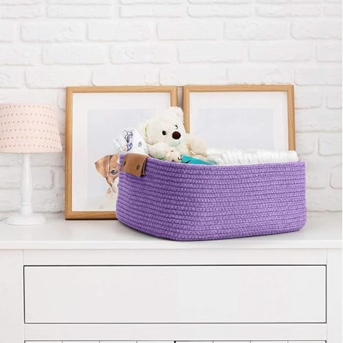 Image of GUDDE Cotton Rope Woven Storage Basket for Toys, Laundry & Blankets | Nursery Organizer Bin | Dog Toy Basket | Decorative Gift Hamper | Jute Style Home Storage (Purple)