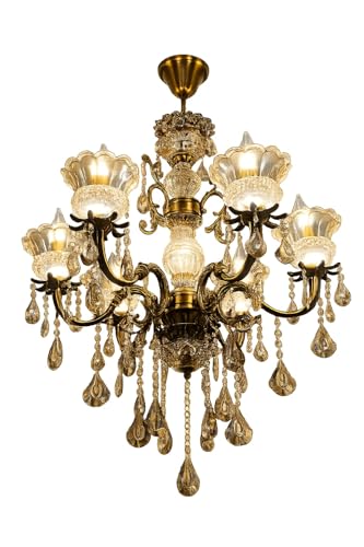 Image of Luxury Italian Chandelier Lamp, Antique Gold Finish, 6-Light Italian Hanging Ceiling Light Fixture with Decorative Crystals with Filament Bulbs (Multicolor, 6 * 5W)(Corded Electric,Gold)