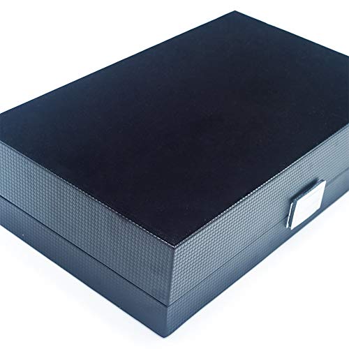 MQ Watch Box Eyeglass Sunglass Organizer with Glass Top for Men / Women, Carbon Fiber Watch Holder Jewelry Case Box, 6 Slot for Watch Display & 3 Compartment for Eyeglass Collection (Black)