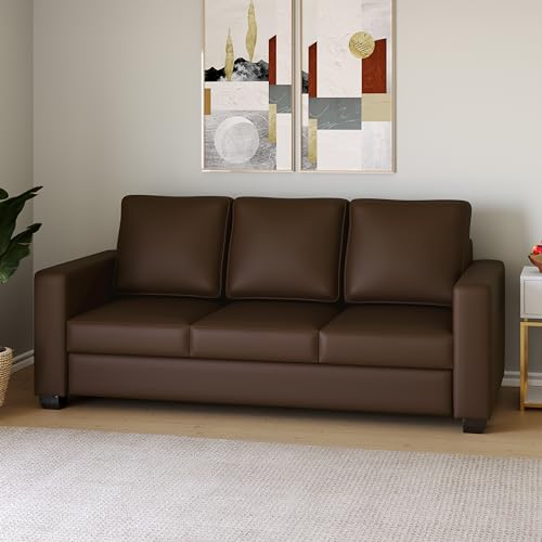 WESTIDO Orlando Leatherette 3 Seater Sofa (Finish Color - Brown, Diy(Do-It-Yourself)3-Person Sofa)|1 Year Warranty