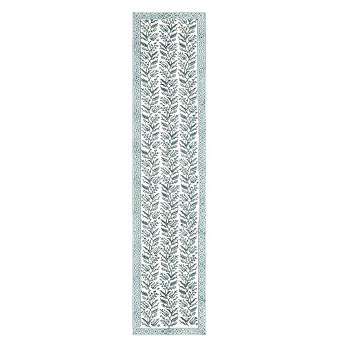 Image of BLOCKS OF INDIA Hand Block Printed Cotton Table Runner, Mat and Napkin Set of 13 pc for Center /Dining Table (Green Bel)