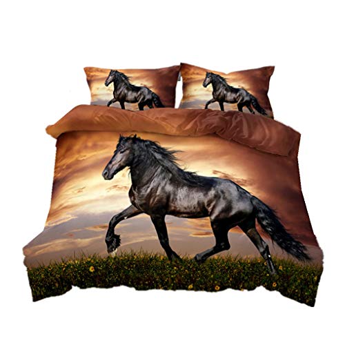 HNHDDZ Funda Nórdica Caballo Juego de Cama 3D Animal Impresión Blanco Marrón Amarillo Azul Claro Funda Nórdica y Funda de Almohada Microfibra Juventud (Estilo 2, 220x240 cm - Cama 150 cm)