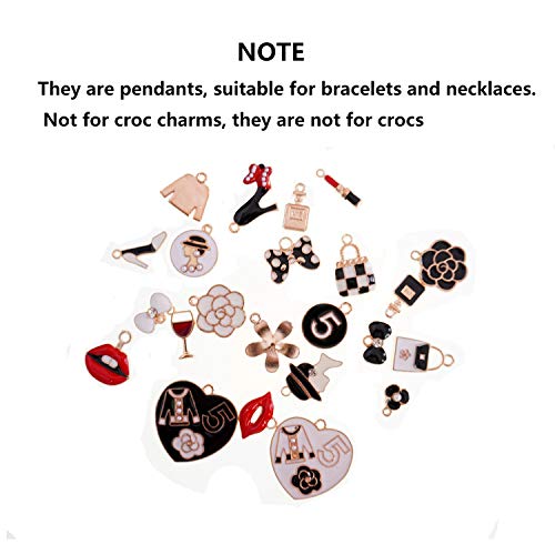 Tangser 23 Pcs Charm Pendants, Girl Hot Fashion Assorted Gold Plated Enamel Pendants, Mixed Women Make Up Lipstick Dress Shoes Purse Hat Charms For Jewelry Making,Not For Croc Charms #TOP2