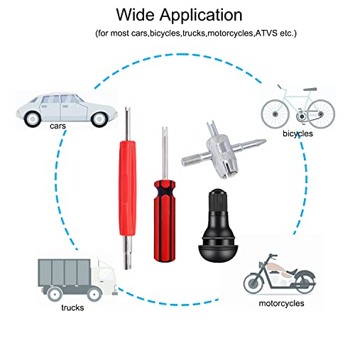 Image of Tire Valve Stem Puller Installer Tool Kit - 10PCS Valve Cores, 10PCS TR412 Tire Valve Stem, 4-Way Valve Tool, Single and Dual Heads Valve Core Remover Tire Repair Tool