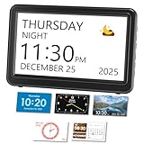 Mesqool Calendar Clock with Days Dates and Time, Digital Dementia Clock with 20 Alarms & Custom Reminders, 7'' Large Number Display, Auto Dimmer and Photo Frame for Elderly
