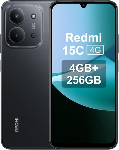 XIAOMI Redmi 15C - Smartphone 4+256GB, Pantalla 6,9 120 Hz, Cámara Dual con IA de 50 MP, Procesador octacore, Batería de 6000mAh, Carga rápida de 33W, Cargador no Incluido, Negro (Versión ES)