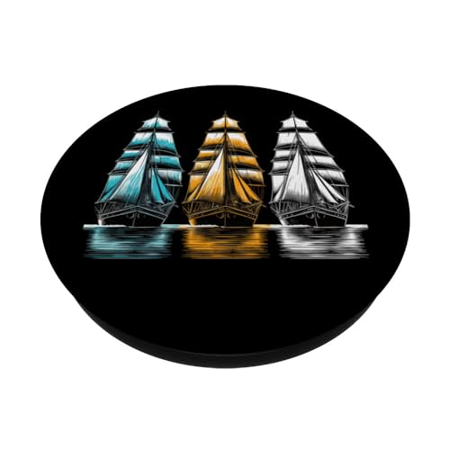 Sailing Ships s 'I saw three ships' Christmas Carol PopSockets Swappable PopGrip, Black - Image 2