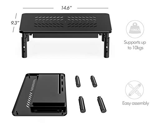 Fitueyes Monitor Stand With Drawer - Adjustable Computer Monitor Riser, Metal Desktop Stand For Pc Cellphone Cable Management, Printer Display With Vented, Office Organization, Black, 2Pack #TOP2