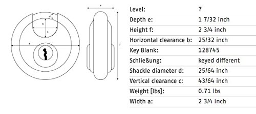 Abus 24Ib/70 Discus Padlock With Stainless Steel Shackle, Keyed Different #TOP1