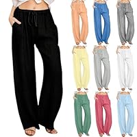 Generisch Hosen Damen Leinenhose Musselin Sommerhose Baumwolle Cargohosen Elegant Frau Jogginghose Flauschige Tanzhose Stoffhose Prime Weite Festliche Hosen Outlet Schwarz M