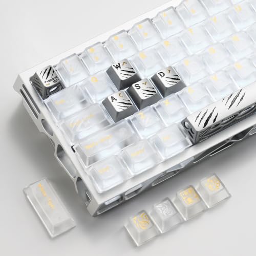 Image of XVX Aluminum Metal Silver Keycaps, 7Keys WASD+ESC+Enter+Space Keyboard Keycap, CNC Machined Hollow-Out Design, Cherry Profile, Compatible for MX Switches Mechanical Keyboard (Holy Beasts White Tiger )