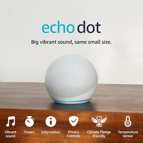 Echo Dot (Newest gen) | Big vibrant sound Wi-Fi and Bluetooth smart speaker with Alexa | Glacier White