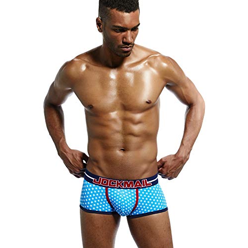 Jockmail Cotton Men Underwear Boxers Sexy Male Underpants Men Boxer Shorts (M, Blue) #TOP6