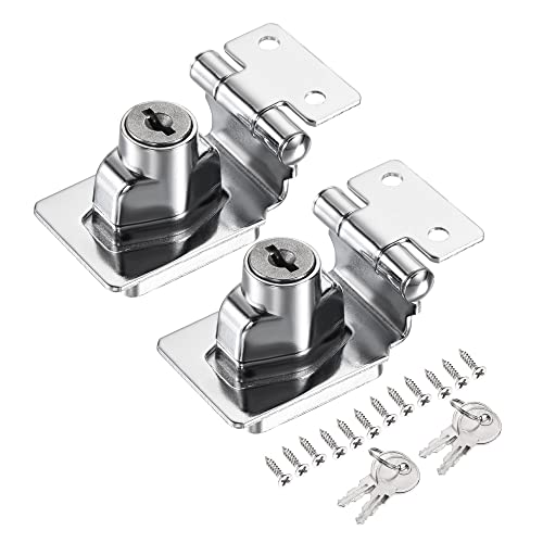 Image of MECCANIXITY 2.5 Inch Keyed Different Hasp Lock 90 Degree Chrome Plated Twist Knob for Cabinet Door Drawer, Silver Pack of 2