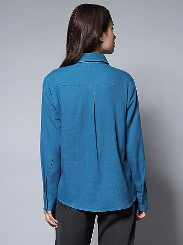 Image of High Star Women's Classic Oversized Spread Collar Long Sleeves Cotton Casual Shirt