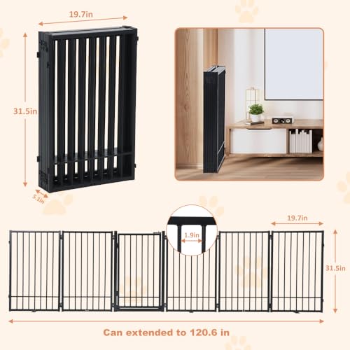Valla para perros extra ancha de 120 pulgadas, puerta de seguridad de metal de 6 paneles 3