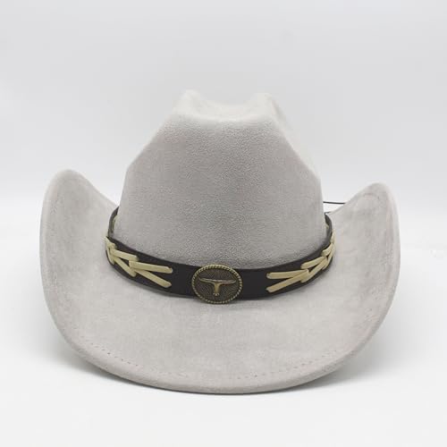 Image of Western Cowboy Hat for Women Men with Band Wide Brim Suede Cowboy Cowgirl Hat Western Style Hat