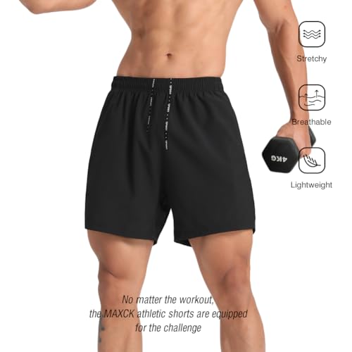 2 Pack Mens Lightweight Athletic Running Shorts 5'' Quick Dry Gym Workout Shorts with Zipper Pockets4