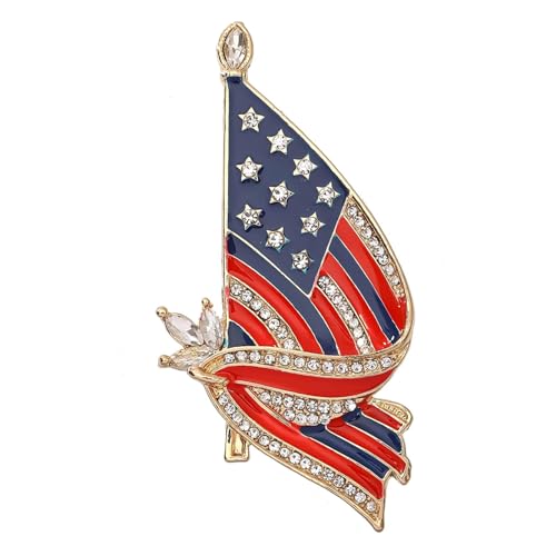 Image of Rhinestone Brooch Pins for Women, Vintage Crystal Enamel Brooches, American Flag Pin Patriotic Lapel Pins Gift for Suit Clothes Bag Accessories