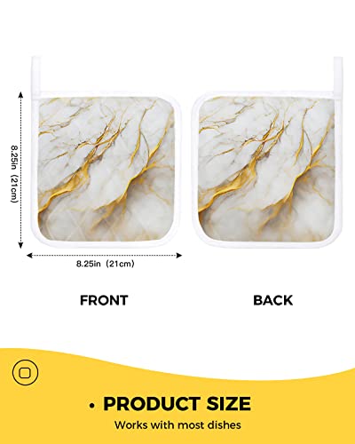White Marble Stone Cracks Gold Stripe Kitchen Potholder Heat-Proof Pot Holders Wild Natural Abstract Granite Washable Potholders Hot Pad For Cooking Baking Bbq, Set Of 2 #TOP2