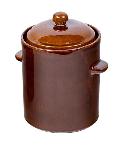 Foto von rg-vertrieb Sauerkrauttopf Keramikfass Steingut Einlegetopf Gurkentopf Tontopf Steinguttopf Gärtopf Keramik mit Deckel & Wasserrinne Keramiktopf Volumen (5L)