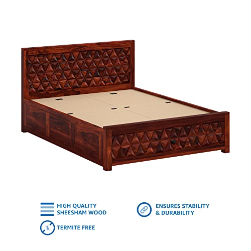 Image of Solid Sheesham Wood Navis Queen Size Bed with Box Storage Palang Cots Wooden Double Beds for Bedroom, Living Room, Hotel and Home (Honey Finish)