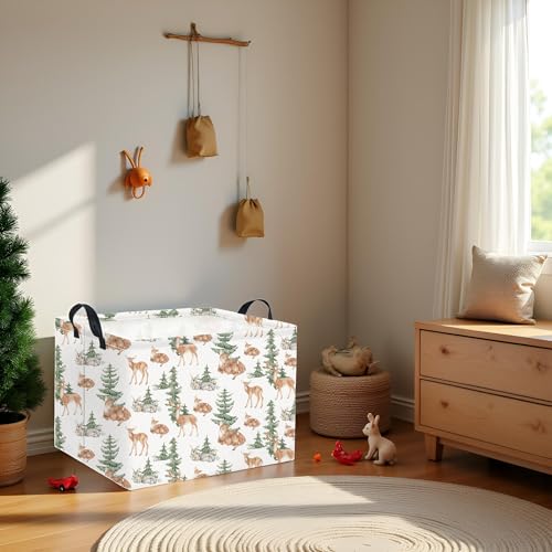 Image of Rectangular Baby Girl Basket Kids Baby Storage Basket Toy Storage Bin Organizer Box Room Decor(Forest Deer)