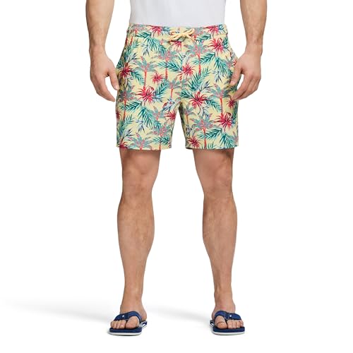 IZOD Men's Standard Swim Trunks with Comfort Liner Saltwater Performance UPF50 Stretch Swimsuit 6" Inseam, Lemon Meringue