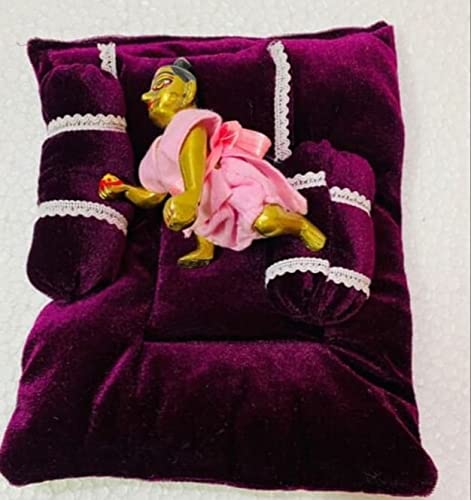 Pure Velvet Laddu Bal Gopal Set Blanket Krishna Thakurji with Rajai Pillow Laddu Gopal Bister Gaddi Bedding Set (Purple)