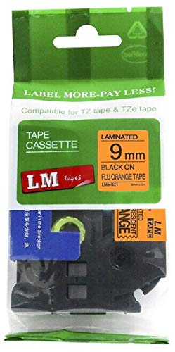 LM Tapes - Brother PT-200 3/8" (9mm 0.35 Laminated) Black on Bright Orange, Fluorescent Compatible TZe P-Touch Tape for Brother Model PT200 Label