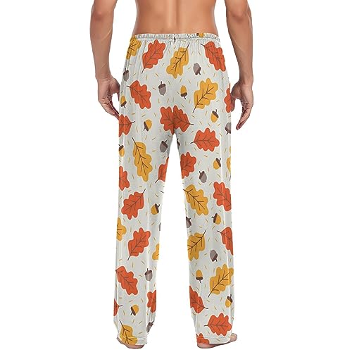 Autumn Oak Leaves Pajama Pants Orange Acorns Lounge Sleepwear PJs Men's Pajama Bottoms Casual Sleep Pants XL2