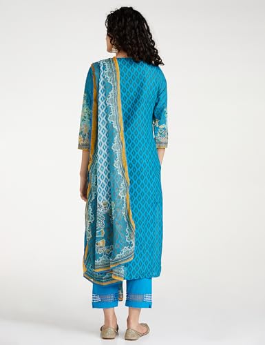 Image of BIBA Women Cotton Straight Kurta Slim Pants Suit Set