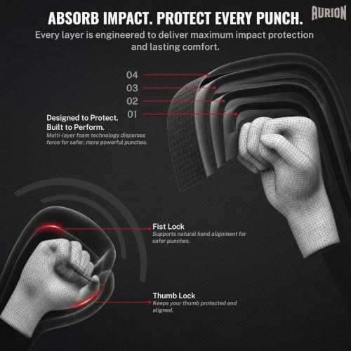 Image of Aurion Boxing Gloves 14 Oz for Men & Women| Premium PU Leather Training Gloves with EVA Foam Padding, Breathable Palm, Wrist Support & Thumb Protection | Boxing, Sparring, Kickboxing|Black-Red