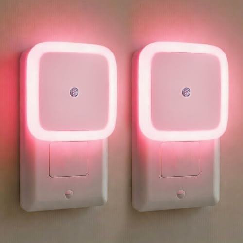 Image of GLUN Plug-in LED Night Light, Pack of 2 Pink Smooth Night Light with Smart Light Sensor, 0.5W Nightlight for Kids or Adults' Rooms