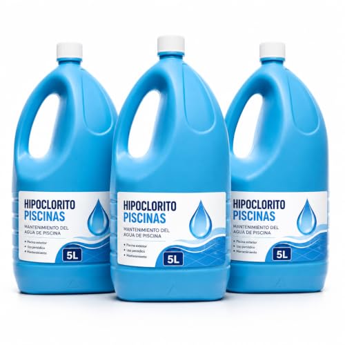 Hipoclorito para Piscinas Exteriores 15L, Cloro Líquido, Pack 3x5L