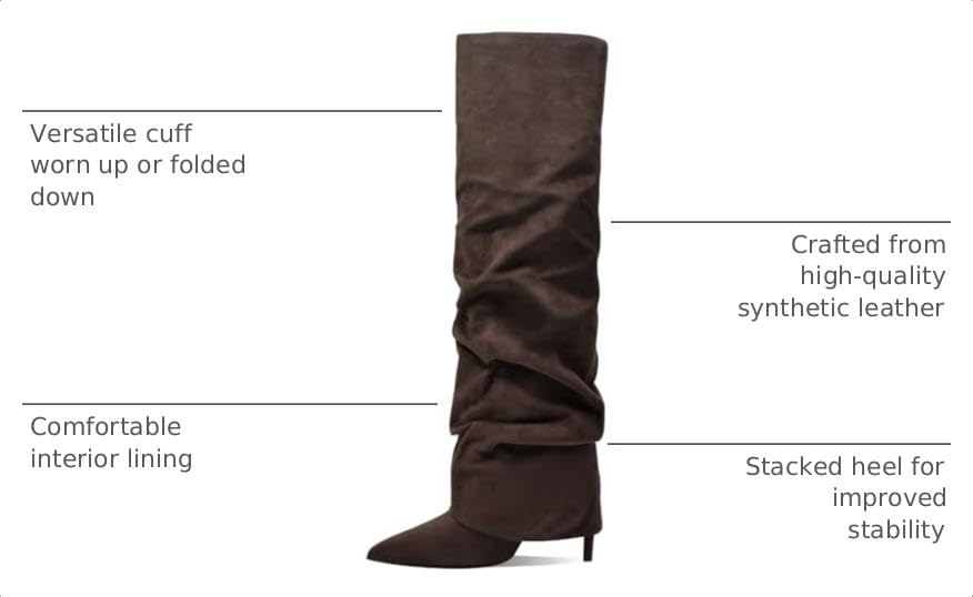 Image of Women's Knee High Boots Fold Over High Heel Pointed Toe Black White Long Boots Women Dress Tall Boots for Women