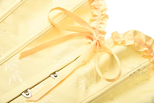 Yunar Women's Beautiful Floral Lace Up Boned Overbust Corset Bustier Lingerie Bodyshaper Top (Xxl, Yellow) #TOP2