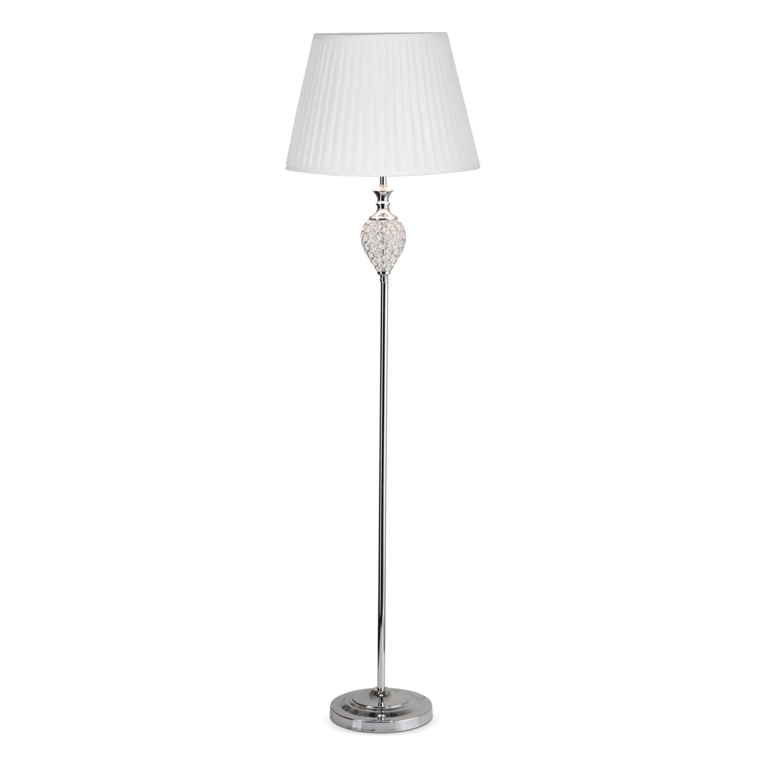 Lighting Supermarket Chrome & Crystal Hannah Luxury Elegant Floor Lamp With Ivory Pleated Shade
