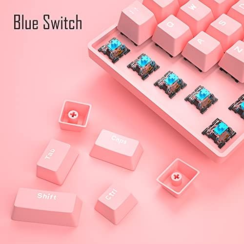 MageGee MK-Mini 60% Mechanical Gaming Keyboard, 61 Keys Compact Blue Switches Gaming Keyboard, Portable USB Type-C Wired Office Keyboard with White LED Backlit for Computer PC Laptop, Pink
