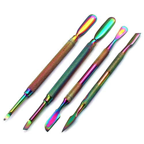 AAProTools 4Pcs Dual-Ended Cuticle Pusher Remover Colorful Stainless Steel manicuring Nail Art Tool 4 Patterns