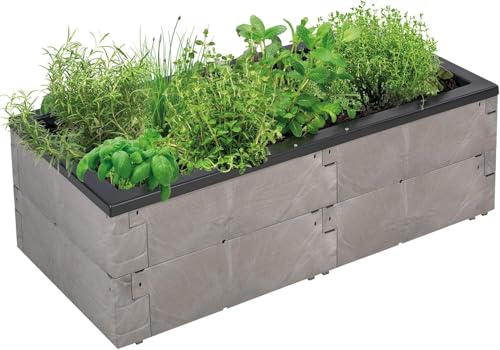 JUWEL Pflanzkasten Timber (Hochbeet für Balkon und Terrasse, mit wasserdichter Pflanzwanne, 130x60x40 cm, einfacher Aufbau durch Stecksystem, inkl. Ablaufschlauch, Pflanzbereich 20 cm hoch) 20469