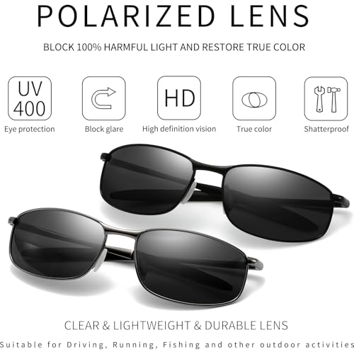Image of SUNGAIT Mens Narrow Polarized Sunglasses Metal Frame Small Rectangle Retro Durable UV400 Protection