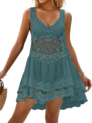 Eomenie Women's Swimsuit Lace Cover Up Loose Sheer Sleeveless Swim Cover Sexy Backless Bathing Suit Coverup Beach Dress