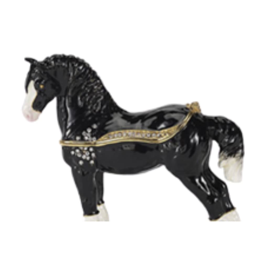 SAGEFINDS Enameled Horse Collectible Box | Handmade Metal Crystal Figurine Trinket | Jewelry Ring Holder | Magnetic Closure | Gift Boxed | Draft