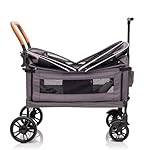 vickey Bollerwagen Faltbar mit Dach 2 Kinder, Cargo-Bollerwagen, Faltbarer Handwagen Schiebegriff, Duo-Kinderwagen Stoßfest PU Räder mit Bremsen, Getränkehalter, 100LGrau