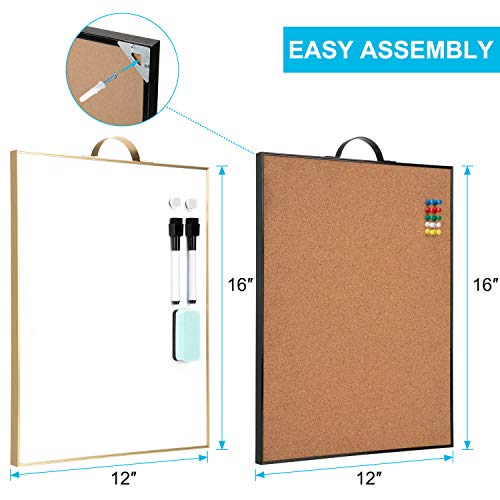 Small Whiteboard Cork-Board Combination For Wall - 16" X 12" Portable Aluminum Frame Magnetic Dry Erse Board Mini Bulletin Cork Board 2 Pack With Holder For School, Office, Home #TOP2