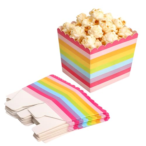 12 Cajas para Palomitas, Cajas de Palomitas Pequeñas, Mini Recipientes de Cartón - con rayas de colores para cine, cumpleaños, candy bar, boda y fiesta