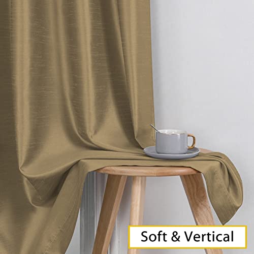Chyhomenyc Uptown Faux Silk Living Room Window Curtains, 2 Panels Solid Slub Textured Gold Curtains 84 Inches Long, Luxury Classic Room Darkening Rod Pocket Bedroom Curtains & Drapes, 30" Wx84 L #TOP5
