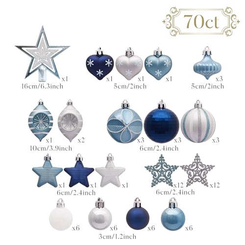 Valery Madelyn Weihnachtskugeln 70Stück 3-16cm Plastik Christbaumkugeln Weihnachtsbaumschmuck mit Weihnachtsbaumspitze und Aufhänger… – Ansicht 6